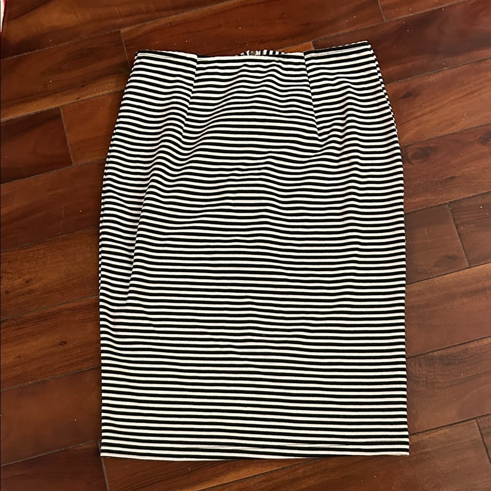 Foreign Exchange Black and White Striped Pencil Skirt